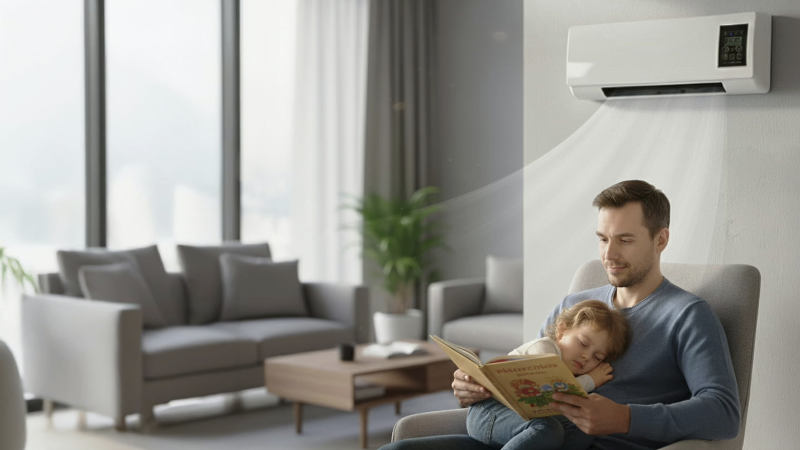 EpiCooler cooling a living room without window installation